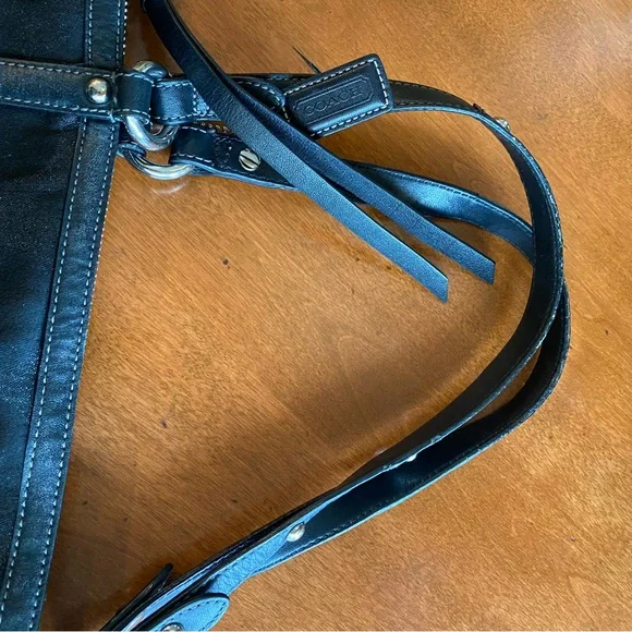 Coach Black Signature Tote with Studded Straps - Picture 7 of 7